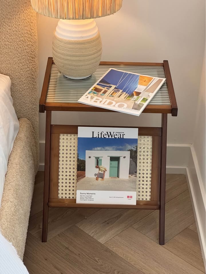 Glass Top Bamboo Side Table - photo 2