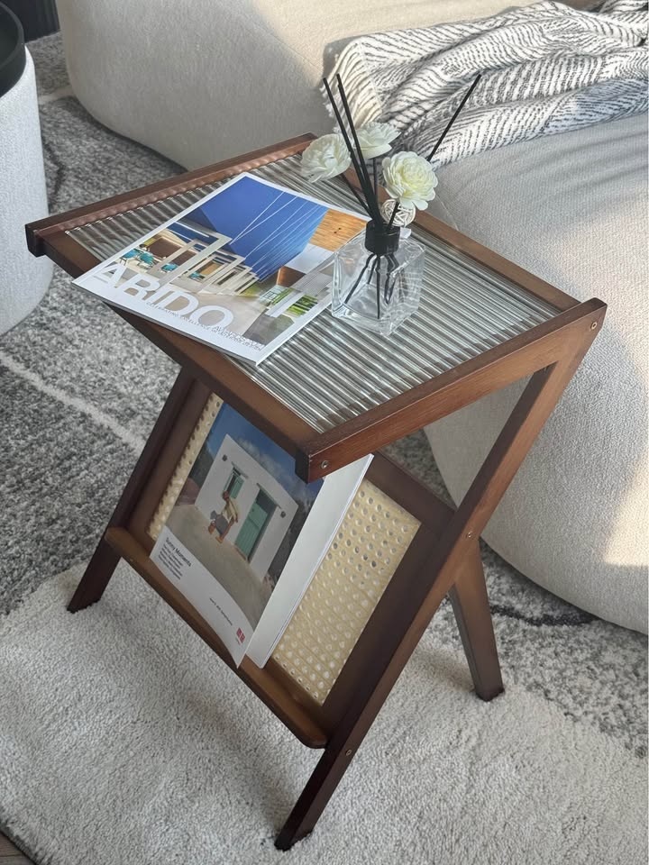 Glass Top Bamboo Side Table - photo 3