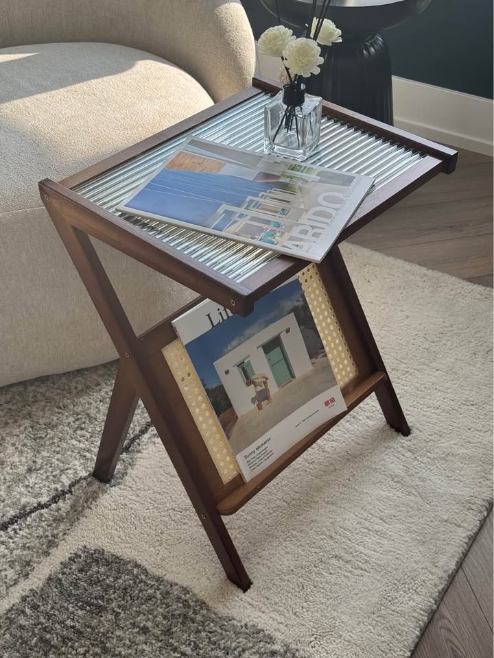 Glass Top Bamboo Side Table - photo 4
