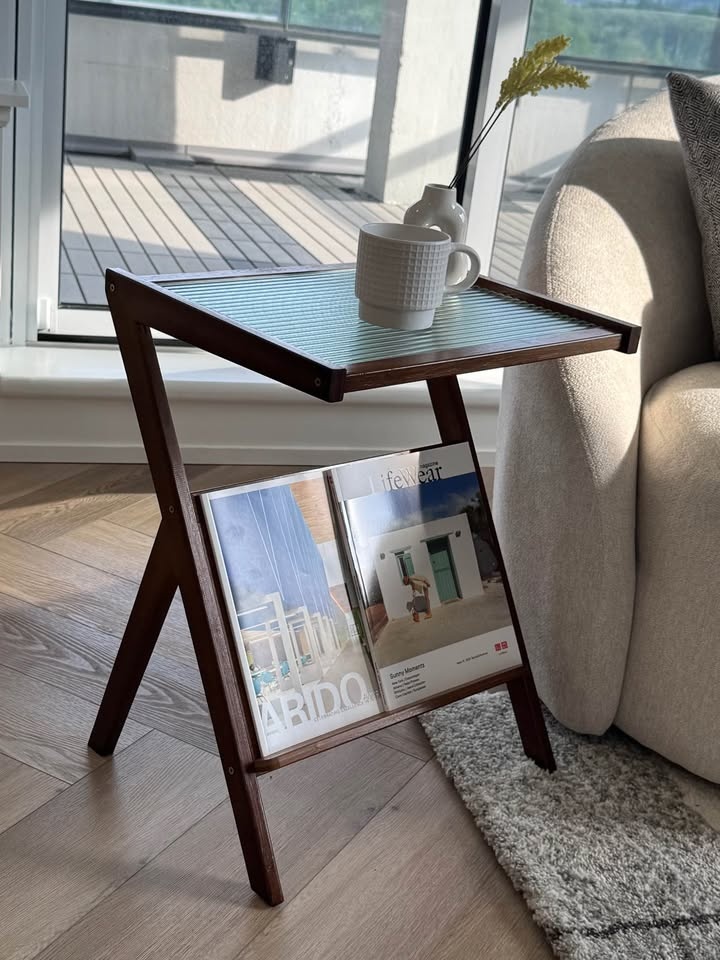 Glass Top Bamboo Side Table - photo 5