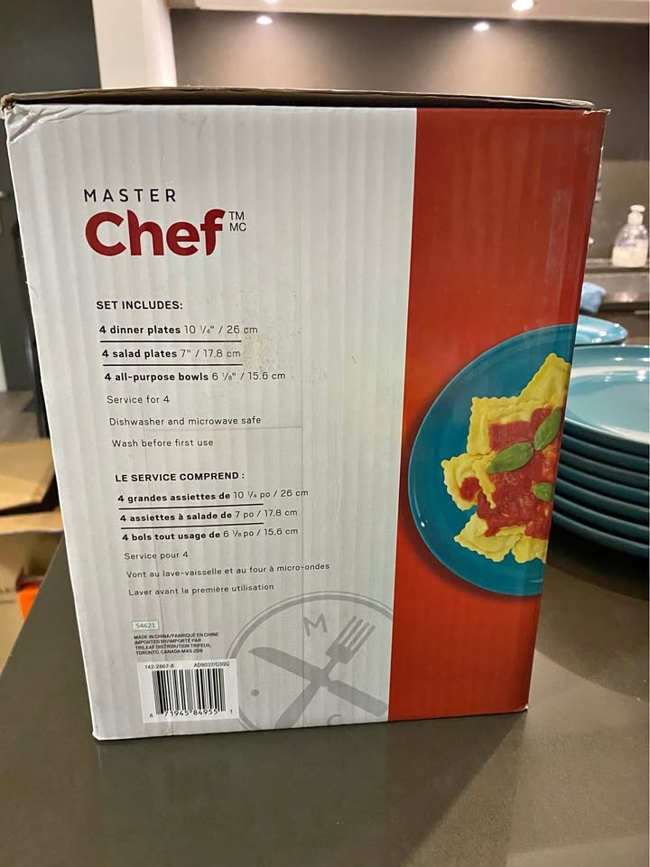 Master Chef 12-piece Stoneware Dinnerware Set - Teal x 2 sets (1