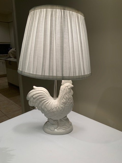 Table Lamp Rooster French Country White Ceramic Glaze