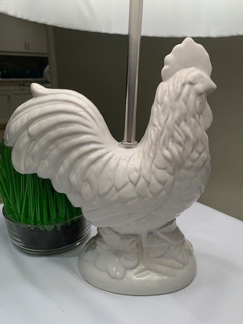 Table Lamp Rooster French Country White Ceramic Glaze - photo 2