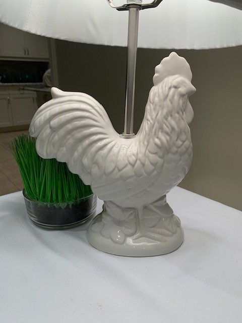 Table Lamp Rooster French Country White Ceramic Glaze - photo 5
