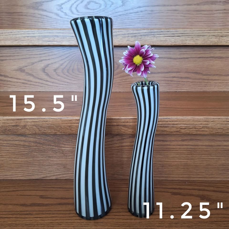 Black and White Striped Glass Vases, Set of 2 - photo 2