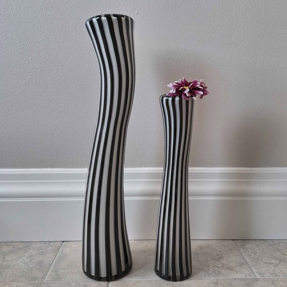 Black and White Striped Glass Vases, Set of 2 - photo 5