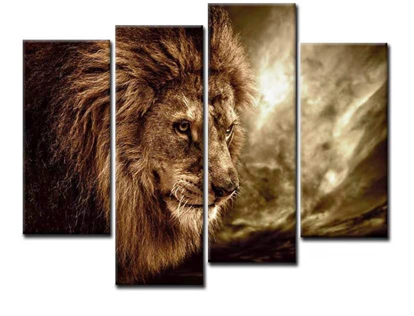 4 Panel Wall Art Brown Fierce Lion