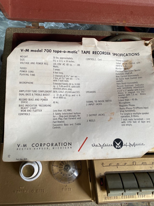 the voice  of music v-m model 700 tape-o-matic - photo 3