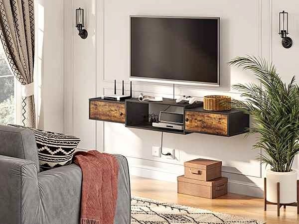Floating TV Stand with Power Outlet Media Console