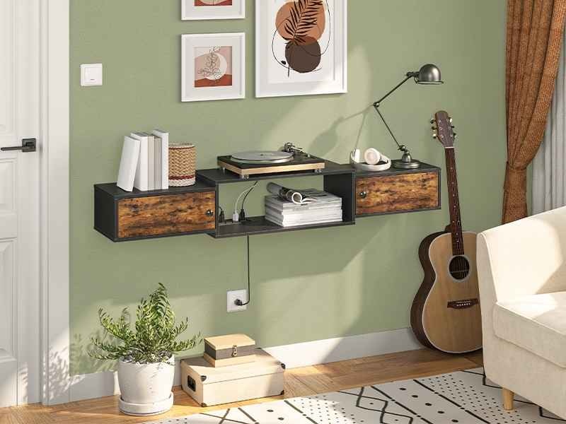 Floating TV Stand with Power Outlet Media Console - photo 2