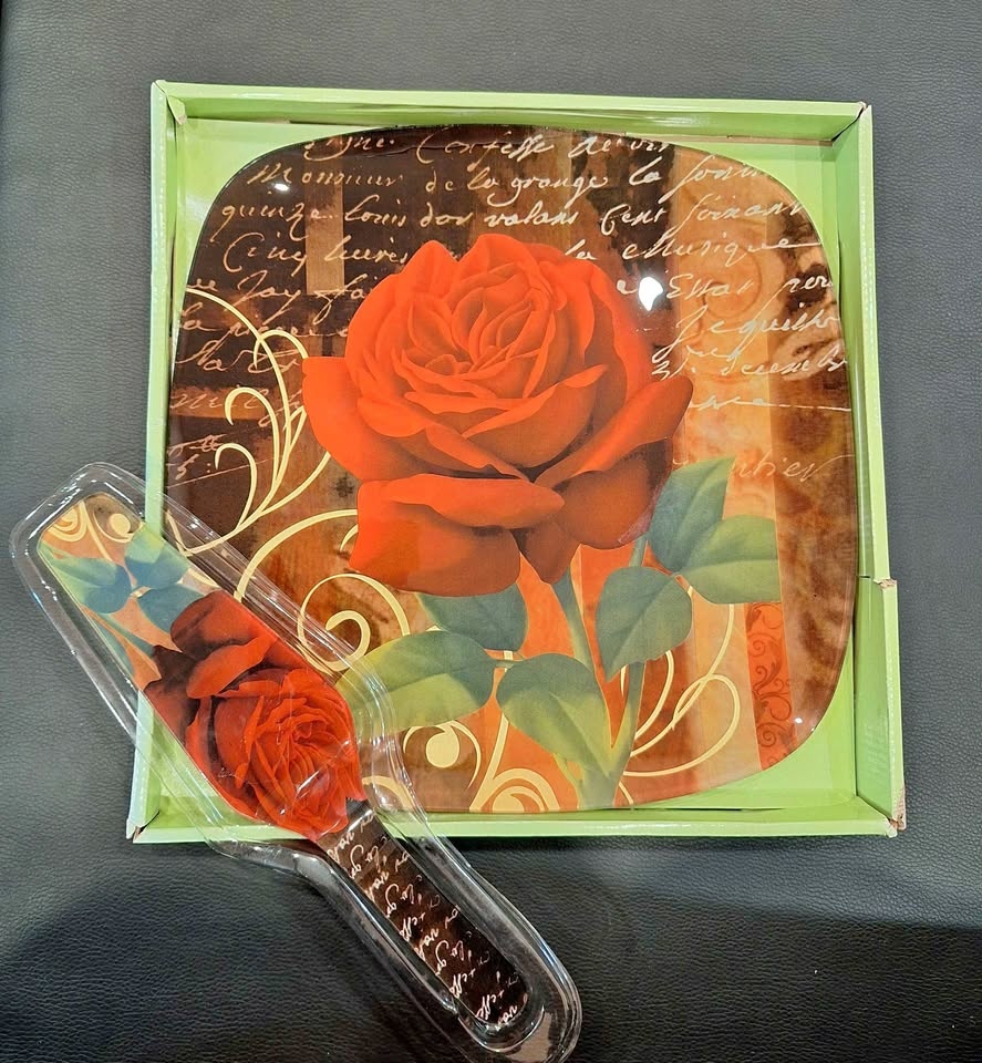 Loraine Cake plate server rose flower design glass