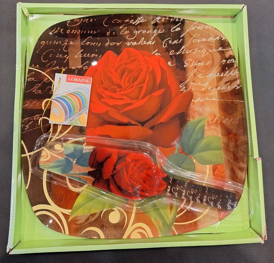 Loraine Cake plate server rose flower design glass - photo 3
