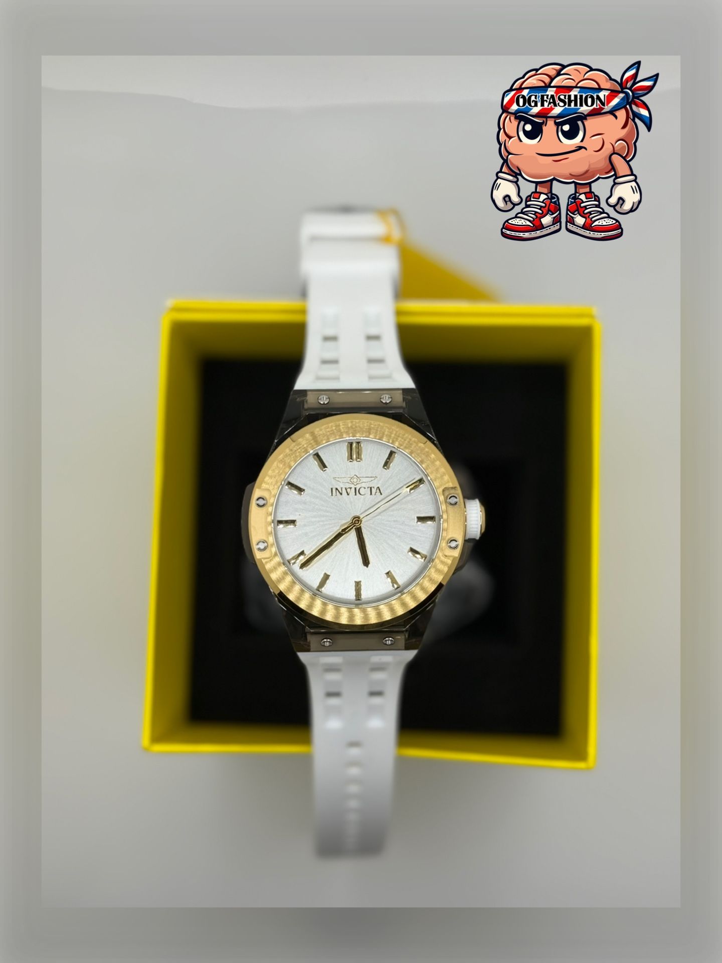 Watch Invicta Men’s White Strap Gold Bezel – New in Box
