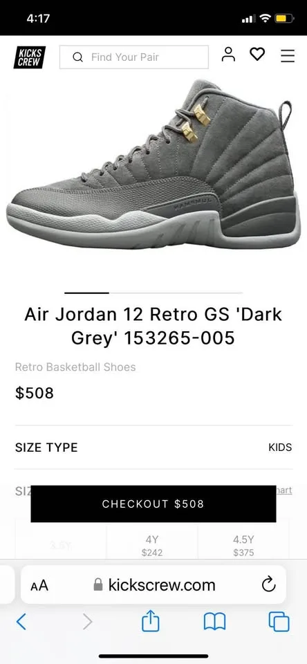 NIKE AIR JORDAN XII 12 RETRO BG SIZE 6.5Y DARK GREY image indicator(7)