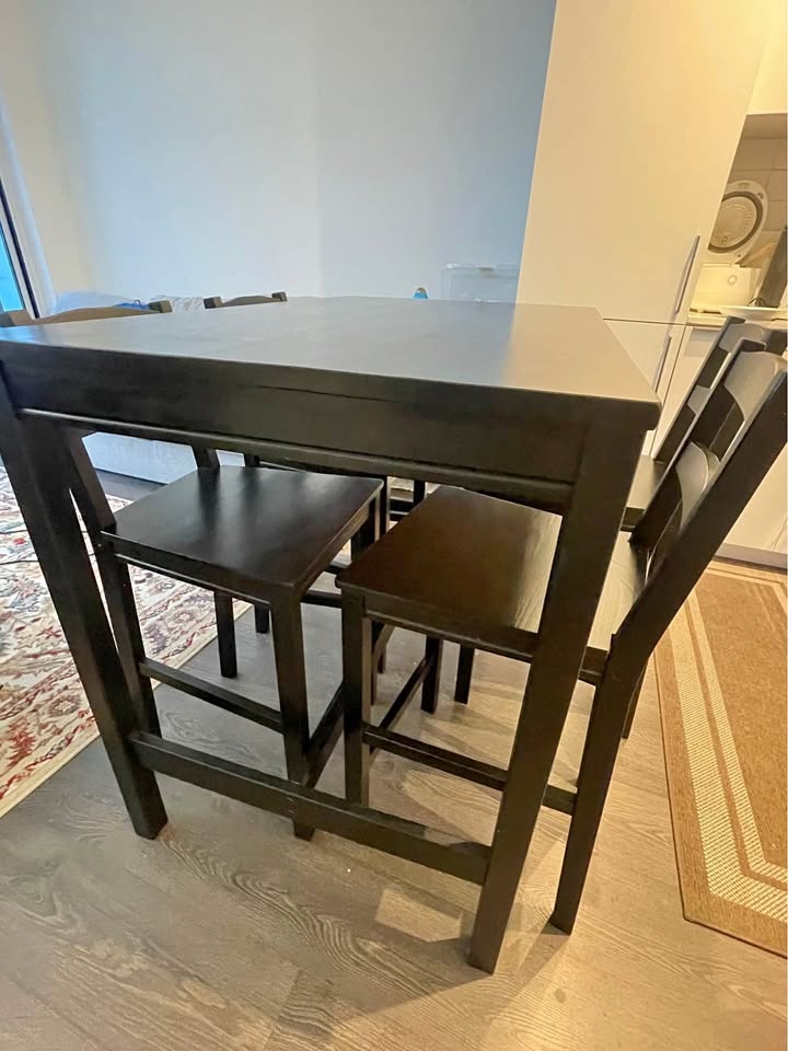 IKEA HÄGERNÄS Bar Table + 4 Bar Stools – Black-Stained Pine