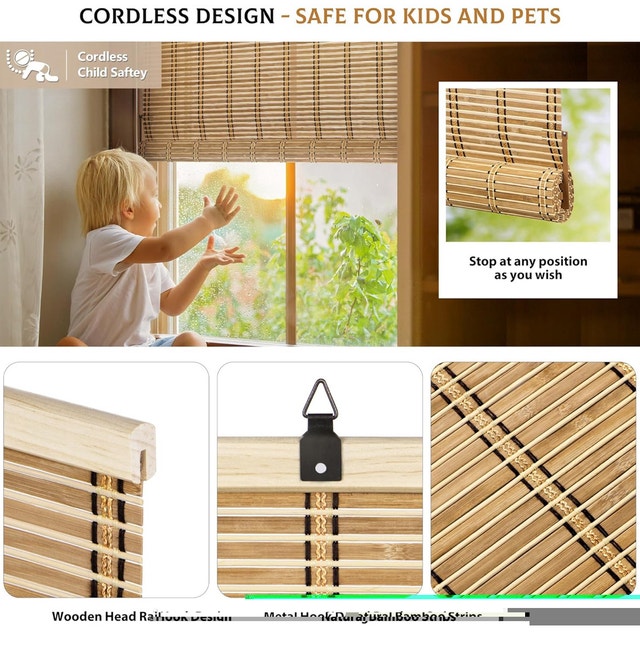 LazBlinds Cordless Bamboo Roll Up Window Blinds - photo 3