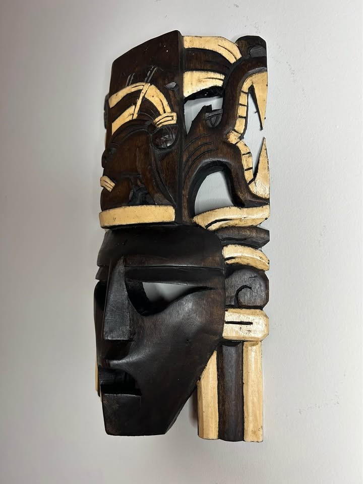 Hand-Carved Wooden Mayan Mask – Jaguar Headdress Wall Art - photo 2