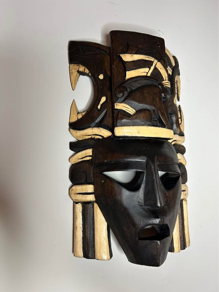 Hand-Carved Wooden Mayan Mask – Jaguar Headdress Wall Art - photo 3