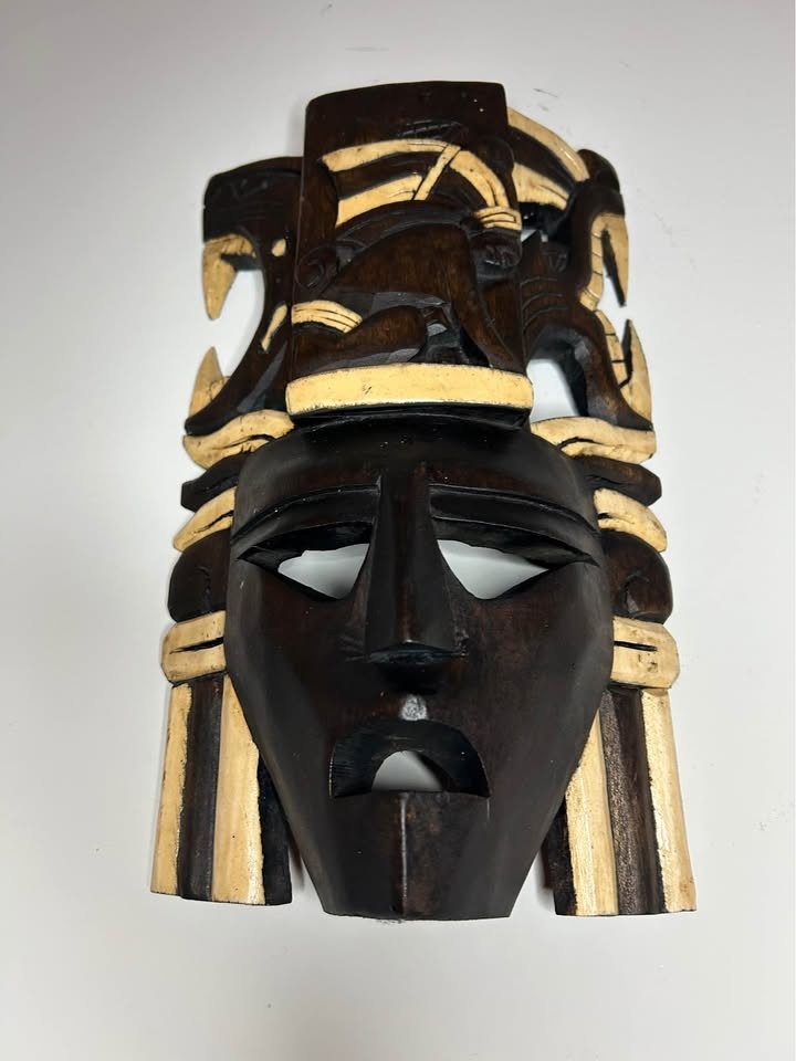 Hand-Carved Wooden Mayan Mask – Jaguar Headdress Wall Art - photo 4