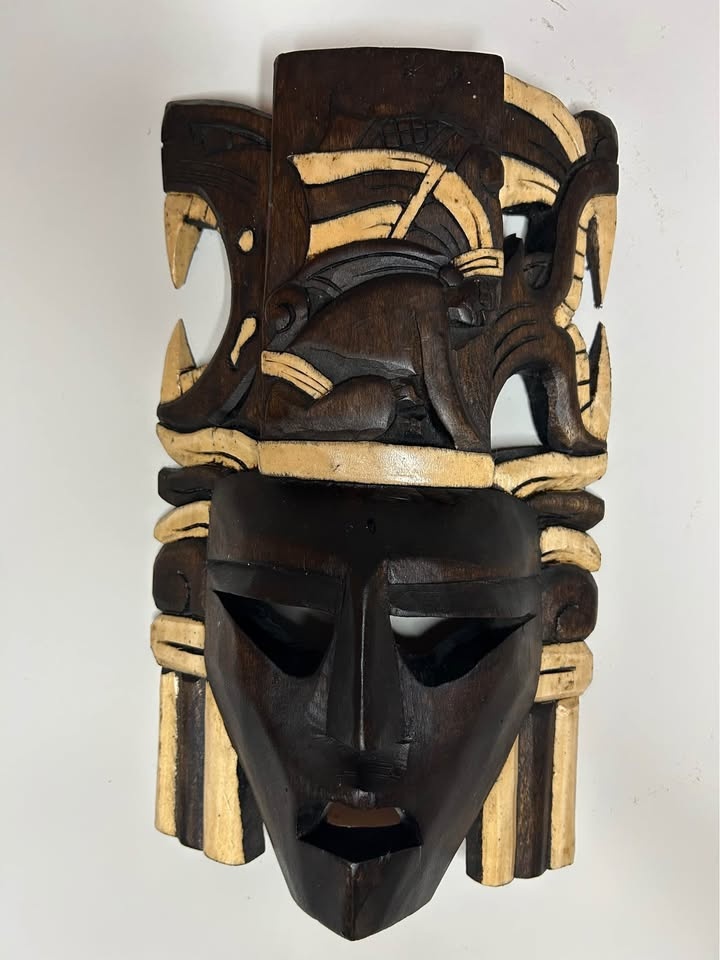 Hand-Carved Wooden Mayan Mask – Jaguar Headdress Wall Art - photo 5