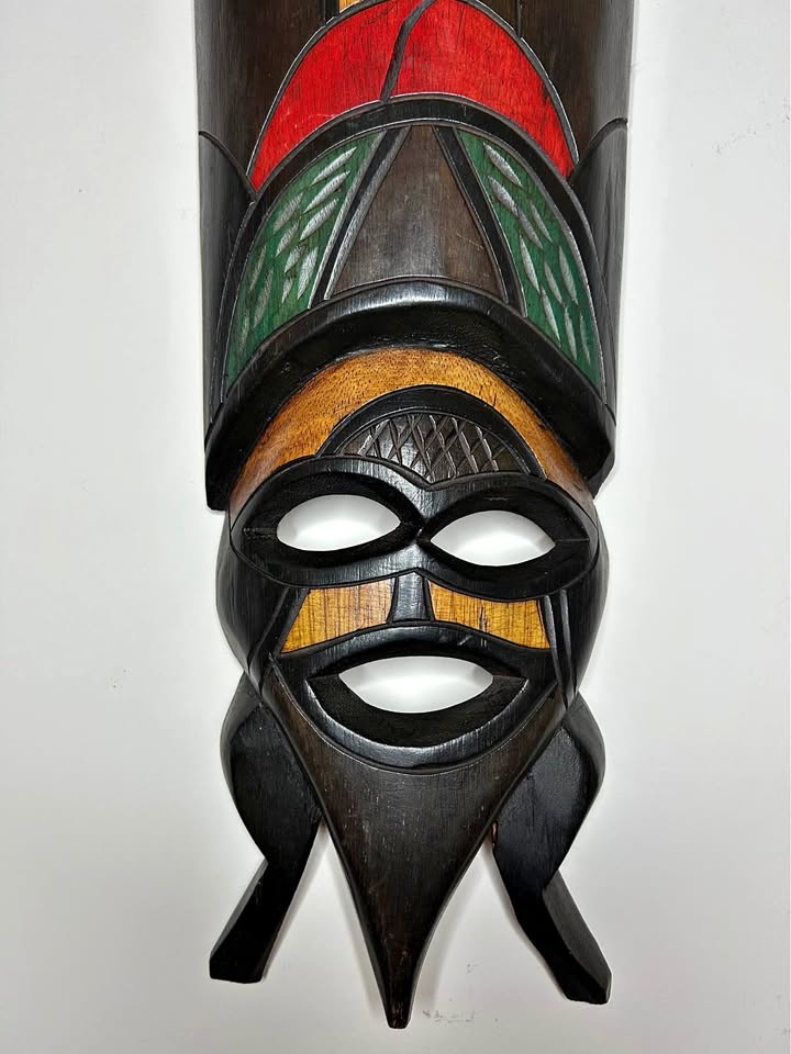 Large Vintage Hand-Carved Wooden Tribal Style Mask