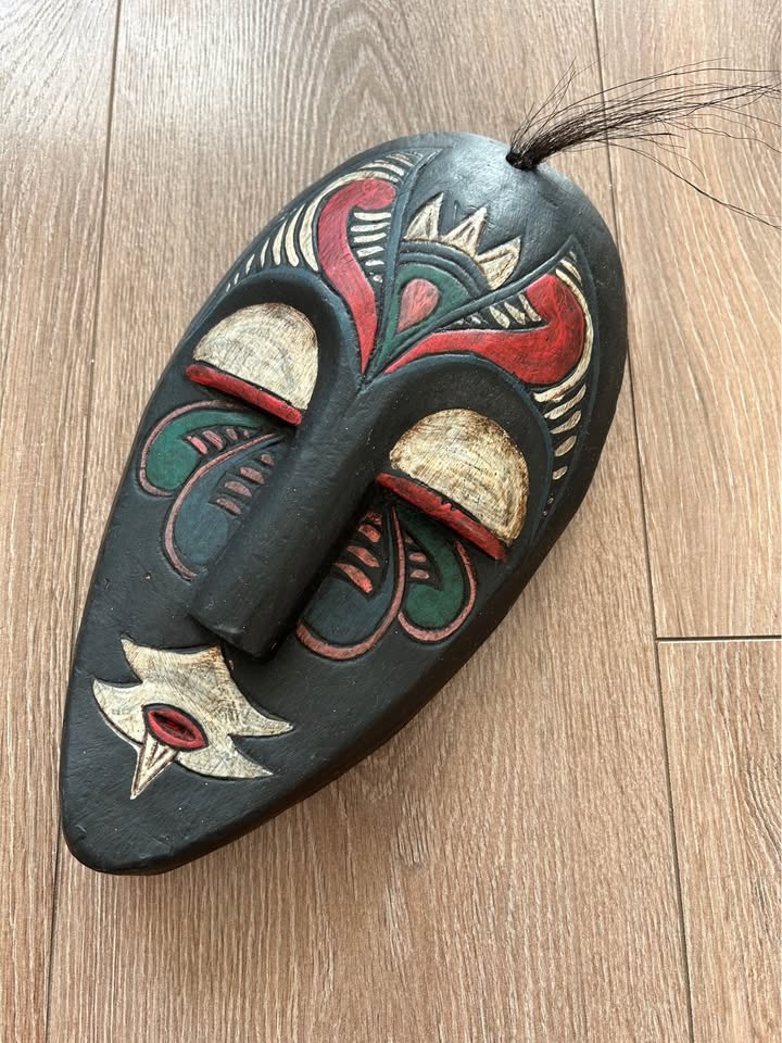 Hand-Carved Painted Wooden Mask - photo 2
