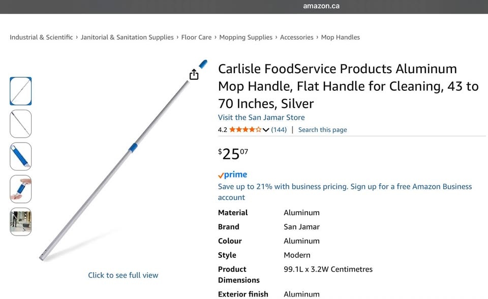 Aluminum Mop Handle 43 to 70 Inches