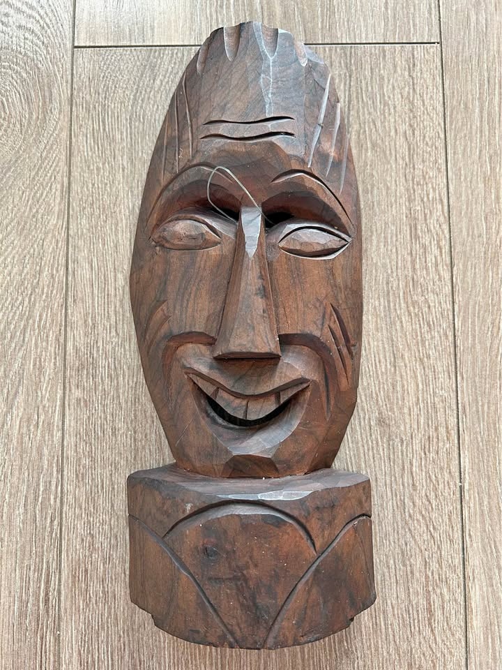 Vintage Hand-Carved Wooden Tribal Style Wall Mask