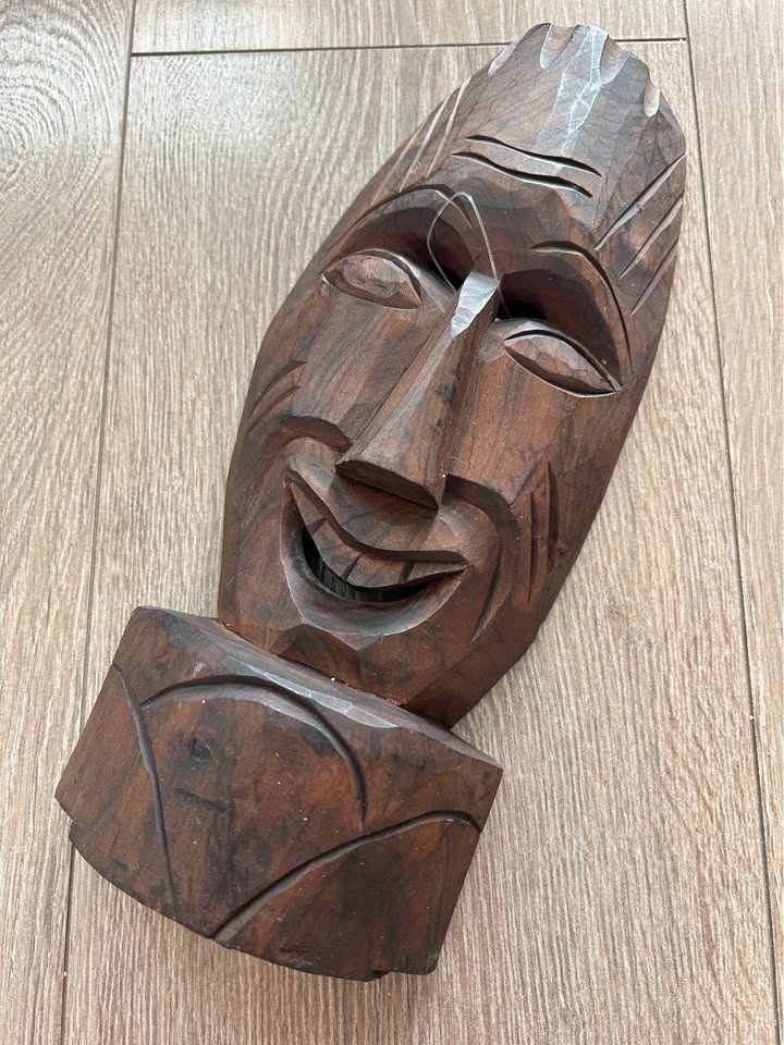 Vintage Hand-Carved Wooden Tribal Style Wall Mask - photo 2