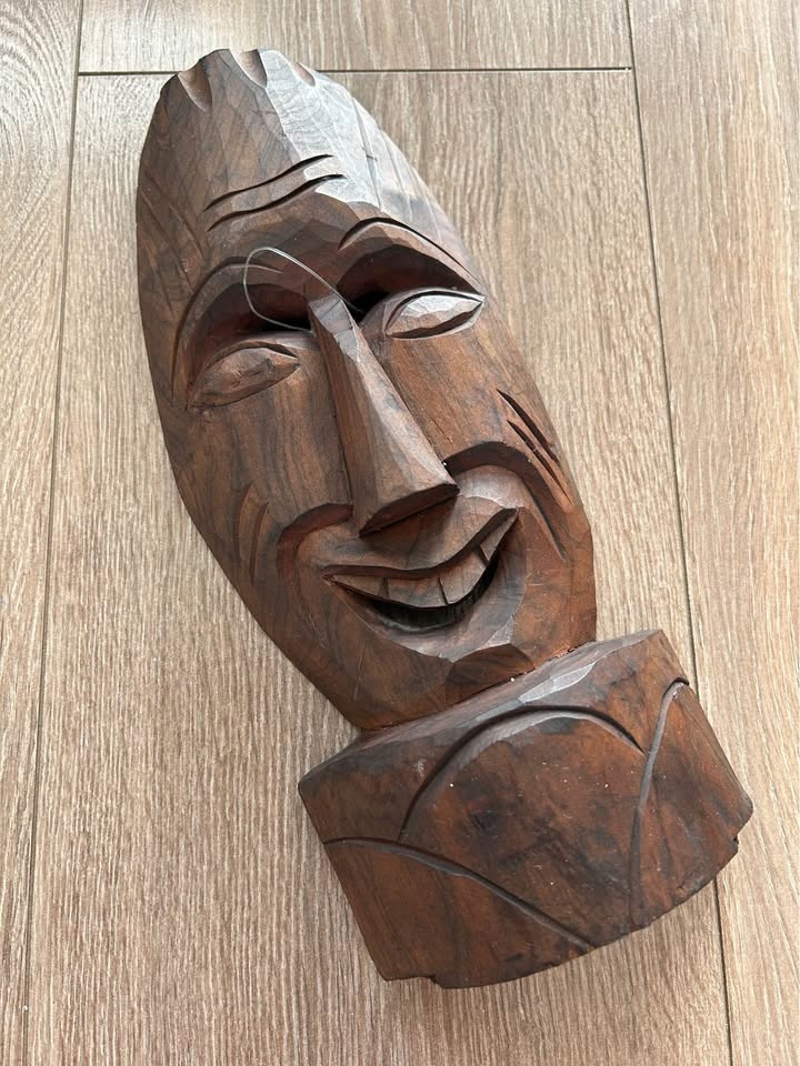 Vintage Hand-Carved Wooden Tribal Style Wall Mask - photo 3