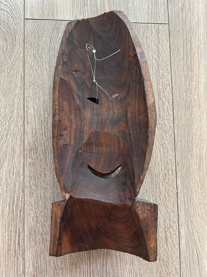 Vintage Hand-Carved Wooden Tribal Style Wall Mask - photo 4