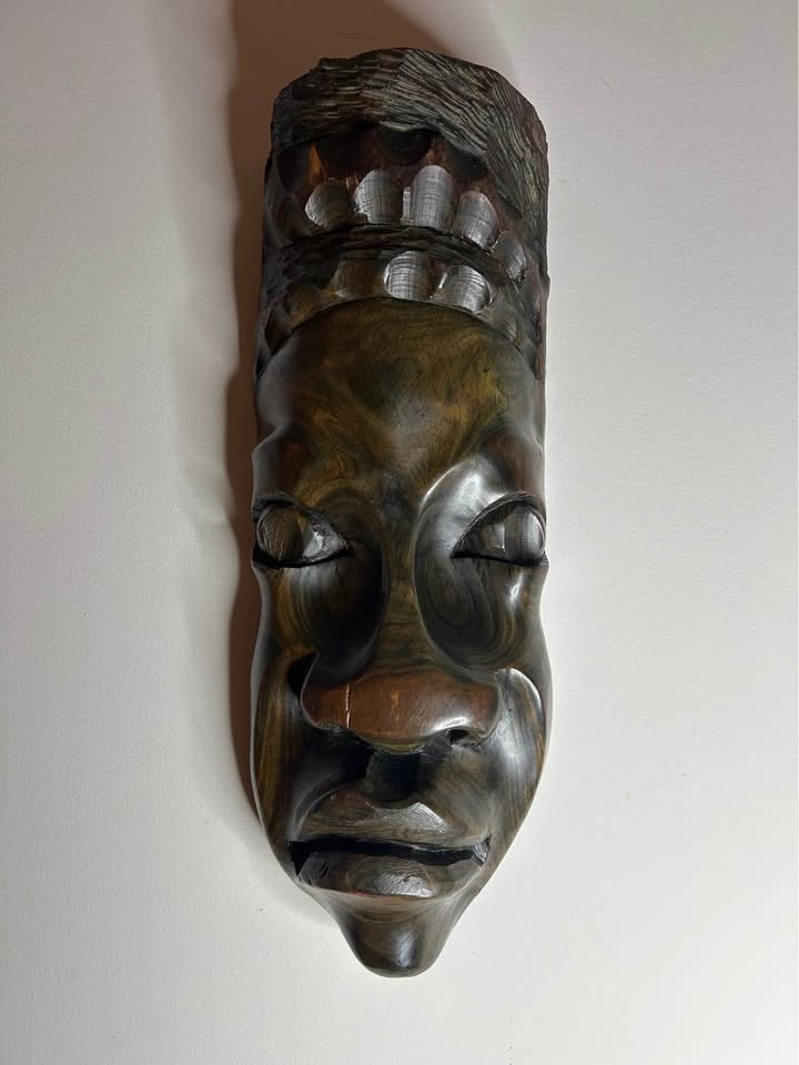Hand-Carved African Wooden Mask – Vintage Tribal Style Wall Deco - photo 2