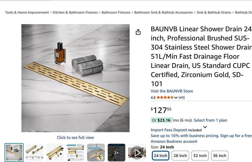 BAUNVB Linear Shower Drain 24 inch