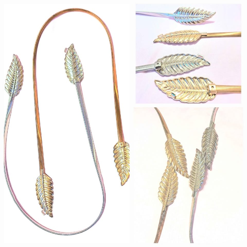 2 Women's Belts - gold & silver feathers with stretch/elastic ba - photo 3