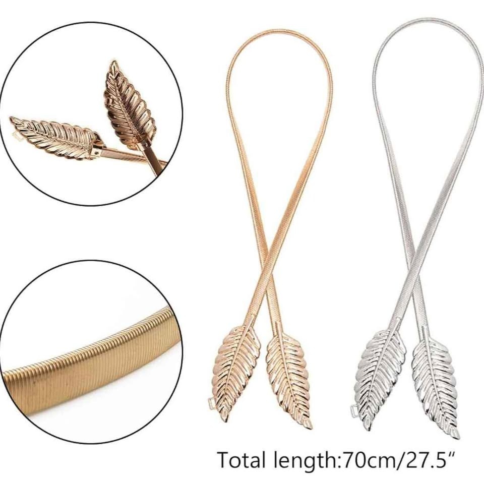2 Women's Belts - gold & silver feathers with stretch/elastic ba - photo 4
