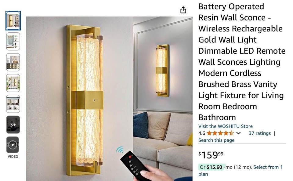Wireless Rechargeable Gold Wall Light Dimmable LED