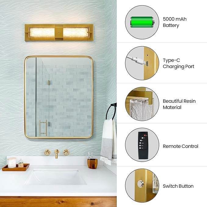 Wireless Rechargeable Gold Wall Light Dimmable LED - photo 2