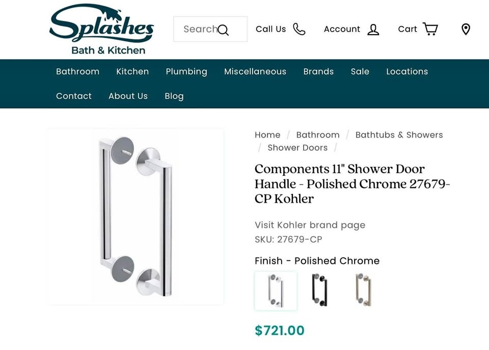 Components Shower Door Handle - Polished Chrome Kohler