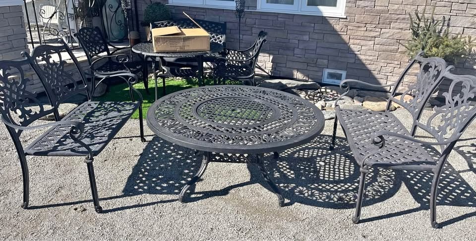 Wood Burning Fire-pit/BBQ Table With 2 Benches
