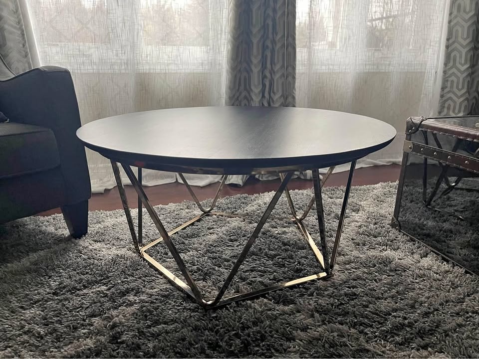 New Custom Coffee Table - 35” Black Acacia Wood Top With Gold Ba