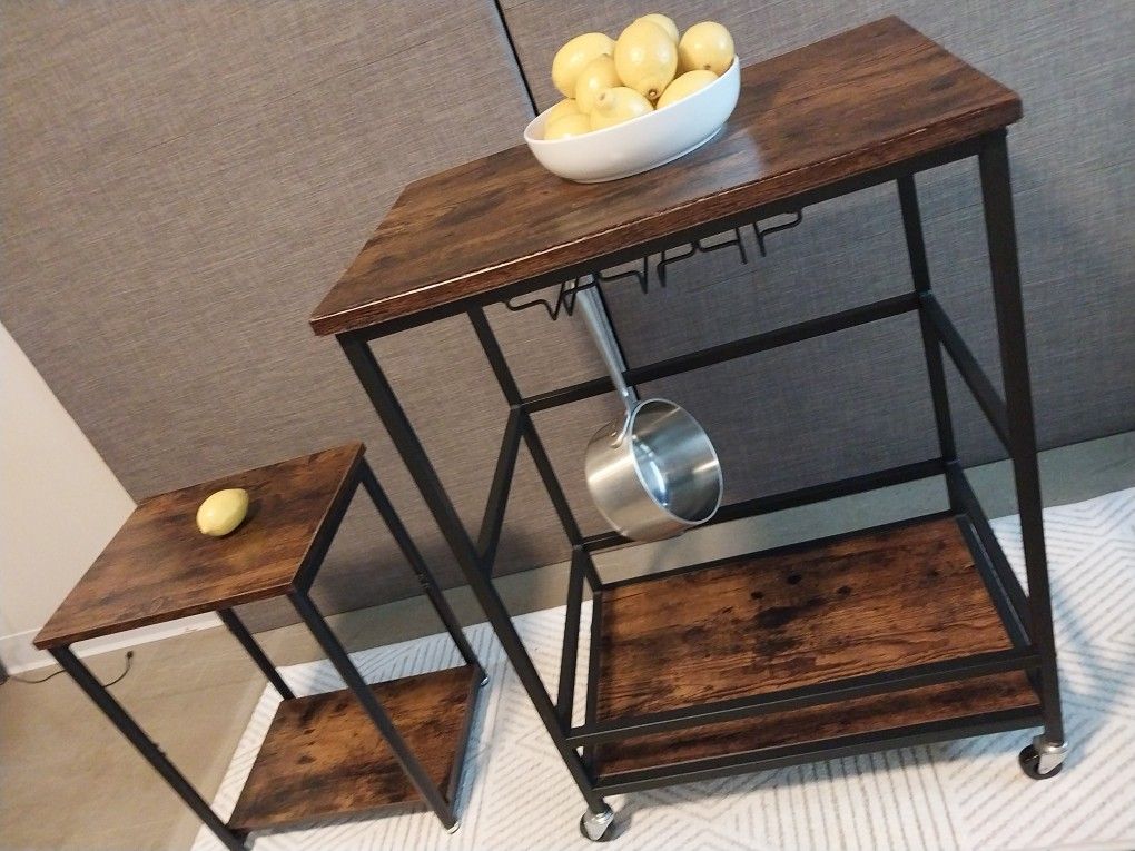 Heavy-Duty Rolling Cart + Side Table – $25