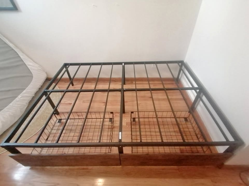 Black metal bedframe with under bed storage drawers, Full size
