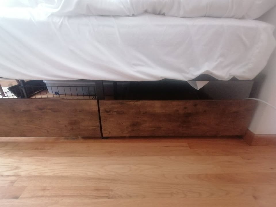 Black metal bedframe with under bed storage drawers, Full size - photo 3