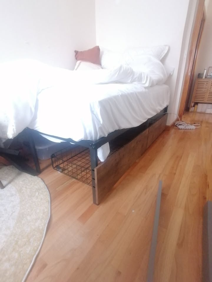 Black metal bedframe with under bed storage drawers, Full size - photo 4