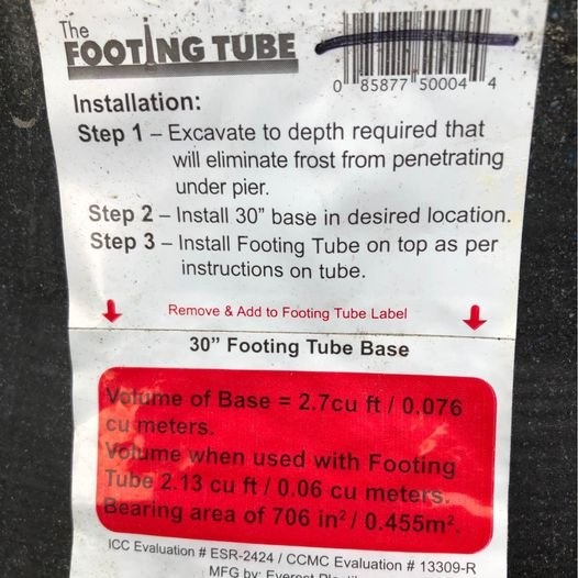 30" The Footing Tube Base For Posts - photo 2
