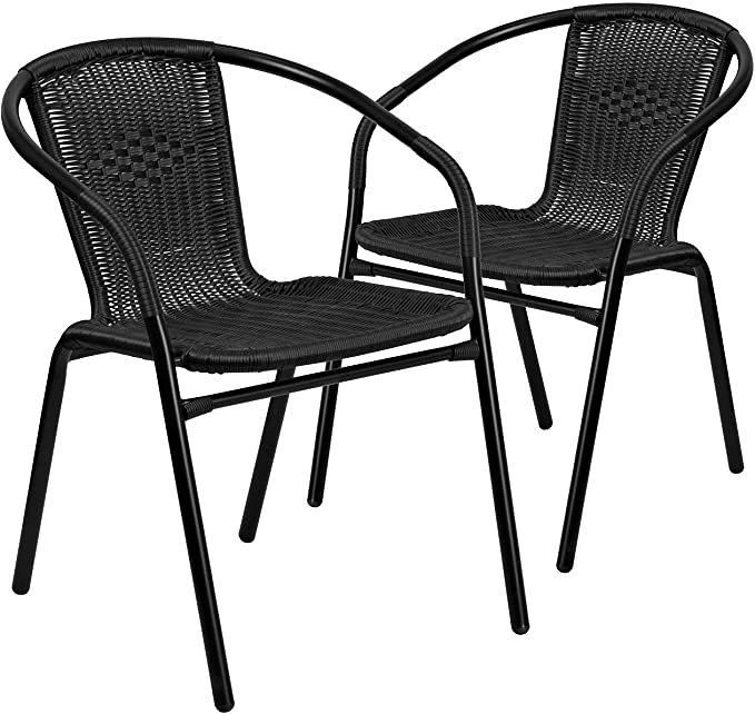 Flash Furniture Lila 2 Pack Black Rattan Indoor-Outdoor Restaura
