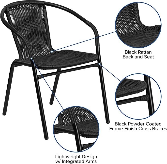 Flash Furniture Lila 2 Pack Black Rattan Indoor-Outdoor Restaura - photo 2