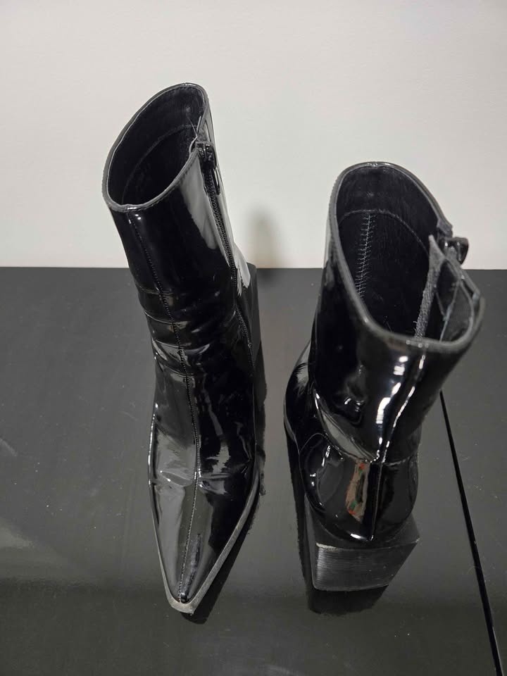 Black Patent Block Pointed Toe Heels 6.5W - photo 3