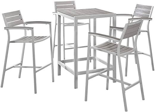 LexMod Patio Dining Set, White/Gray - 2 SETS LEFT!