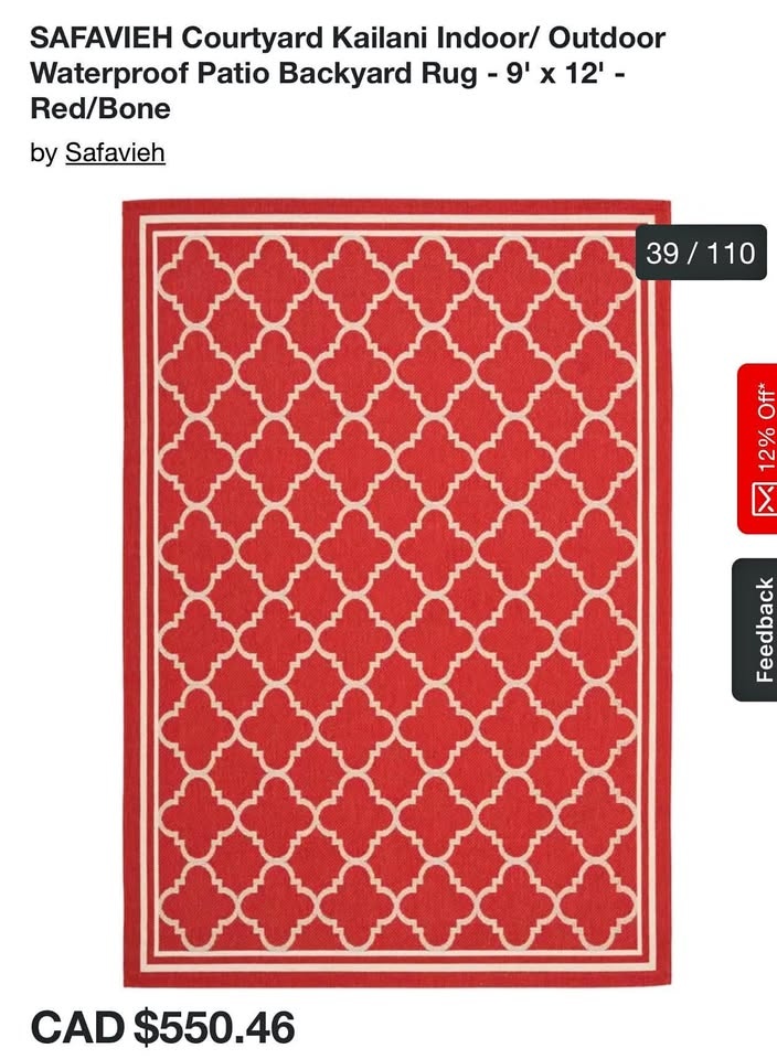 SAFAVIEH Courtyard Kailani Rug - 9' x 12' - Red/Bone